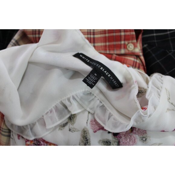 White House Black Market Womens White Floral Embroidered Ruffle Blouse S - Picture 5 of 5